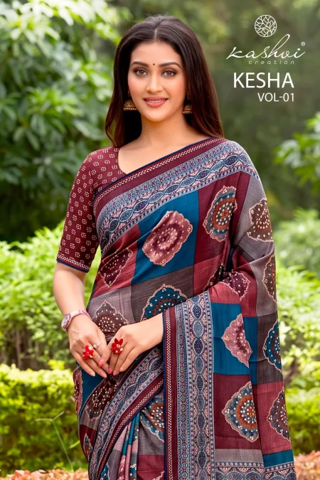 Kesha Vol 1 By Kashvi Tesla Foil Printed With Swarovski Work Saree 